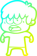 cold gradient line drawing worried cartoon boy