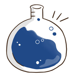 Glassware science laboratory with blue liquild for education, medical, experiment inside illustration