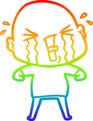 rainbow gradient line drawing cartoon crying bald man