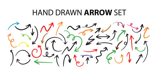 Hand drawn arrow set. Vector illustration.