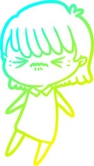 Fototapeta na wymiar cold gradient line drawing annoyed cartoon girl
