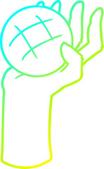 cold gradient line drawing cartoon hand throwing ball