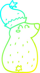 cold gradient line drawing cartoon bear wearing christmas hat