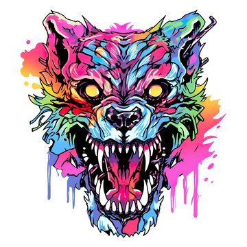 t-shirt design sticker icon logo tiger mask character scary, sticker