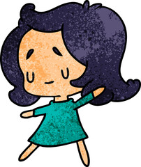textured cartoon of a cute kawaii girl