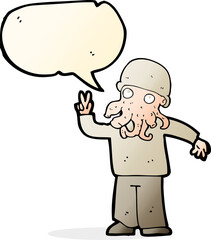 cartoon cool alien with speech bubble