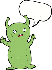 cartoon funny little alien with speech bubble