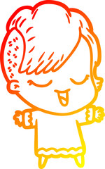 warm gradient line drawing happy cartoon girl