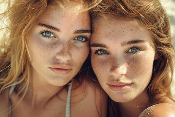 Obraz premium two beautiful young women posing on the beach together