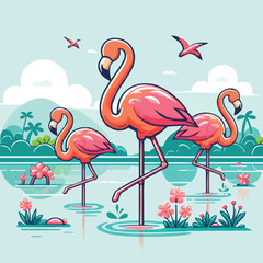 Free vector Flamingo animal bird lake.