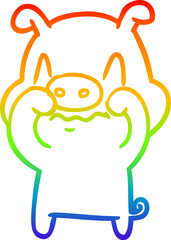 rainbow gradient line drawing nervous cartoon pig
