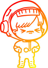 warm gradient line drawing angry cartoon space girl
