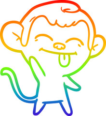 rainbow gradient line drawing funny cartoon monkey waving
