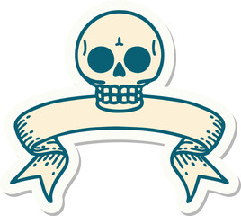 tattoo sticker with banner of a skull