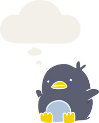 cute cartoon penguin and thought bubble in retro style