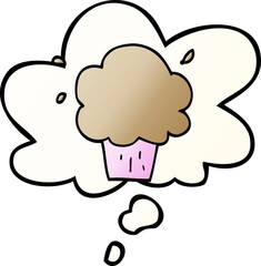 cartoon cupcake and thought bubble in smooth gradient style