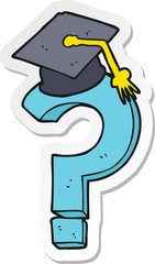 sticker of a cartoon graduation cap on question mark
