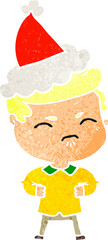 retro cartoon of a annoyed man wearing santa hat