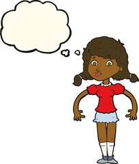 cartoon pretty girl with thought bubble