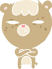 flat color style cartoon annoyed bear with arms crossed