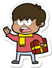 sticker of a worried cartoon boy