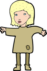 cartoon woman in patched clothing