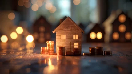 Foto op Canvas property, investment, real estate, home, house, mortgage, finance, wealth, asset, background. Investment property concept miniature model, save your money and invest in Real Estate. generative AI © sornthanashatr