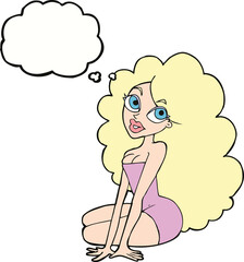 cartoon pretty woman with thought bubble
