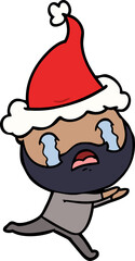 line drawing of a bearded man crying wearing santa hat