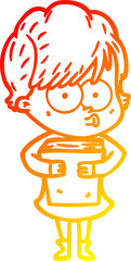 warm gradient line drawing cartoon woman