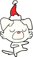line drawing of a dog wearing santa hat