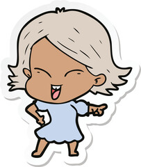 sticker of a happy cartoon girl