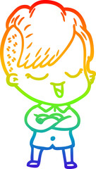 rainbow gradient line drawing happy cartoon girl