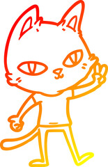 warm gradient line drawing cartoon cat waving