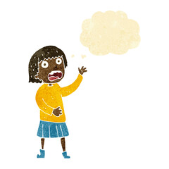 cartoon stressed out woman with thought bubble