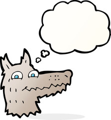 cartoon wolf head with thought bubble
