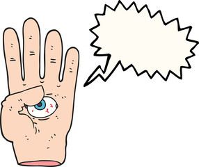 speech bubble cartoon spooky hand with eyeball