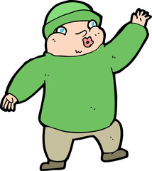 cartoon man in hat waving