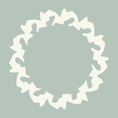 Handmade linocut organic vector wreath in whimsical scandi style. Folkart natural woodland frame with woodcut effect for digital monochrome artwork. 