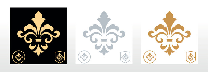Set royal lily. . Heraldic sign, logo, design element, decoration. Graphic vector pattern