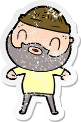 distressed sticker of a cartoon bearded man