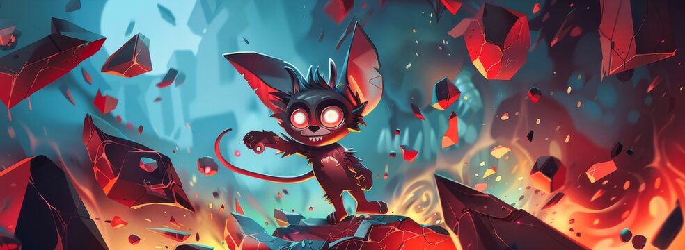 Whimsical infernal geometry adorable devil amidst sharp edges