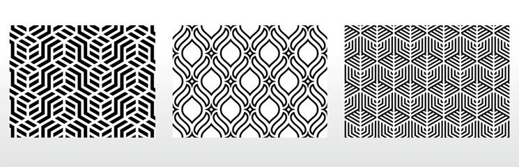 Geometric set of seamless black and white patterns. Simple vector graphics © ELENA
