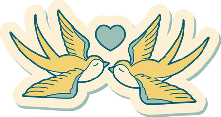 Obraz premium tattoo style sticker of a swallows and a heart