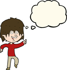 cartoon happy boy with thought bubble