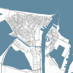 Map of Port Said, Egypt. Detailed city map, metropolitan area border.