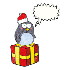 speech bubble textured cartoon christmas penguin