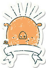 grunge sticker of tattoo style pig character