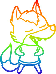 rainbow gradient line drawing cartoon wolf laughing