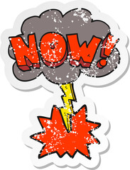 retro distressed sticker of a cartoon now symbol with thundercloud